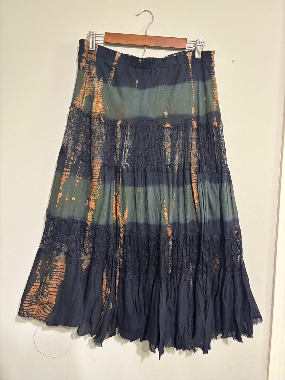 Reba Tie Dye Lace Tiered Cotton Skirt XL